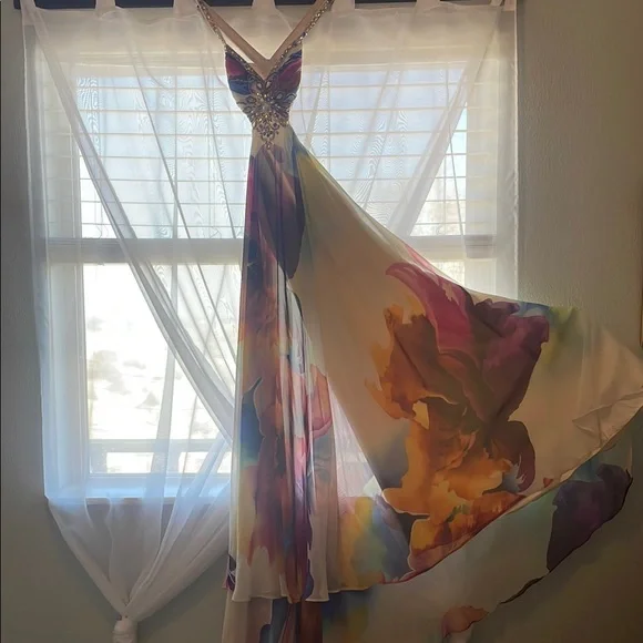 Multicolor Beaded Halter Floral Dress - Picture 2 of 7